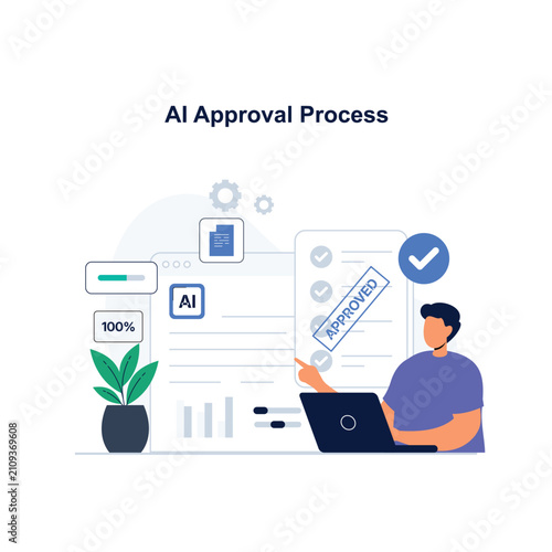 AI Approval Process Flat Illustration for Automated Workflow Concept