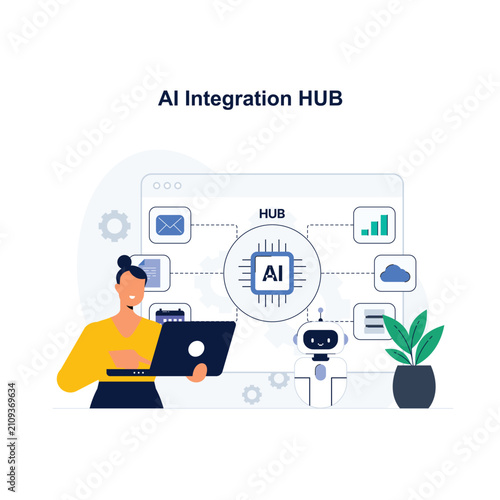 AI Integration Hub Flat Illustration for System Automation Concept
