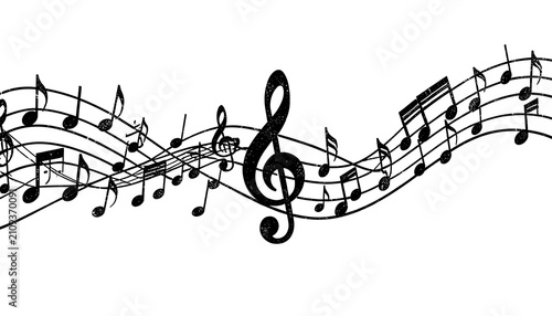 Black Wavy Music Notes Staff Illustration on White