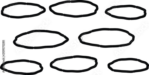 Cuadro en lienzo Eight oval shapes arranged in a staggered pattern on a white background with bla