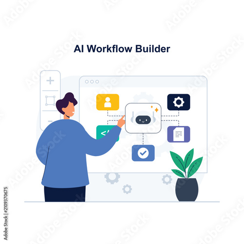 AI Workflow Builder Flat Illustration for Business Process Automation