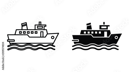 Bild auf Leinwand Ferry boat icon set, outline and solid style, vector illustration of a passenger