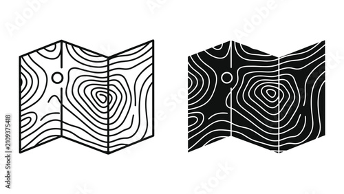 Obraz na płótnie Topographic map icon set, vector illustration outline and solid style map of ter