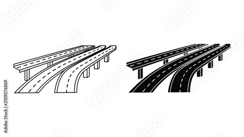 Fotografía Set of highway overpass icons, elevated road junction with exit ramp, vector ill
