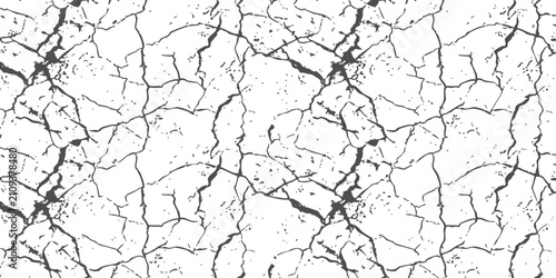 Canvas Print Black and white cracked texture pattern with lines and dry earth effect for desi