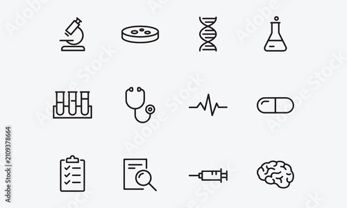 Clinical Study line editable icons set.