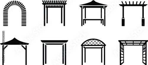 Fotografie Collection of eight different architectural pergola and garden archway vector il