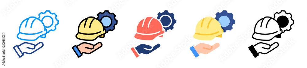 Fototapeta premium Hard Hat Icon Sheet Multiple Style Collection 