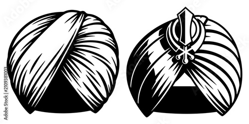 Obraz na plátně Turban and Sikh Dastar headwear woodcut style illustration, traditional Indian a