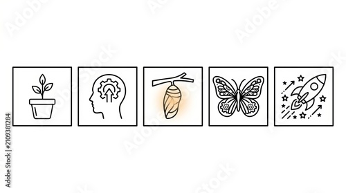 Hand Drawn Vector Icons of Nature and Growth Concepts in Outline Style.