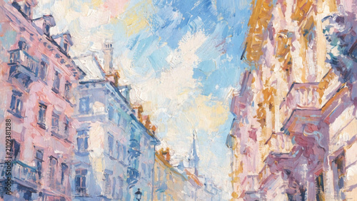Gouache Hand painted Mediterranean Town vector background 