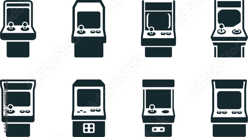 Photos Collection of vintage retro arcade game machine icons for entertainment and gami