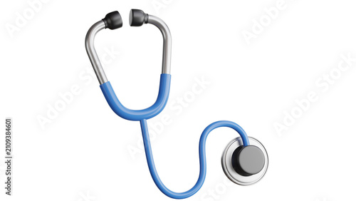 Bild auf Leinwand 3D blue medical stethoscope isolated on a white background, healthcare and docto