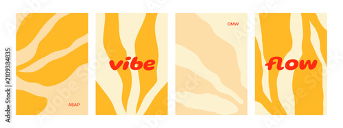 Organic posters with abstract leaves and typography set. Algae, seaweed, bran...