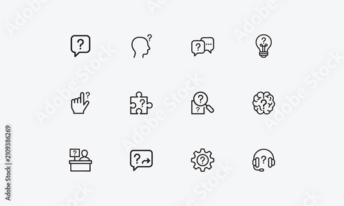 Question line editable icon set. Containing Problem, confusion, asking, questioning, question mark