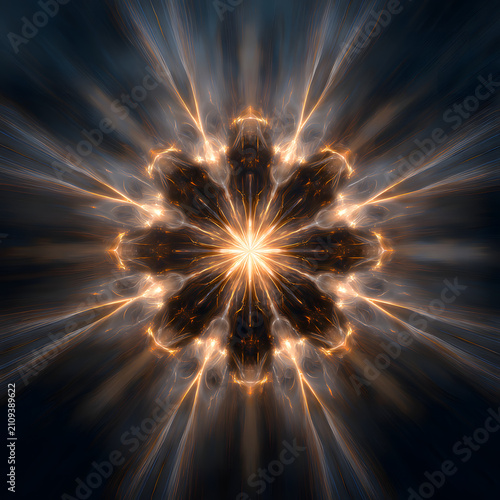 Abstract Glowing Symmetrical Energy Burst with Fractal Light Pattern