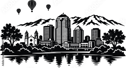 Albuquerque Skyline Silhouette Landscape Vector Illustration