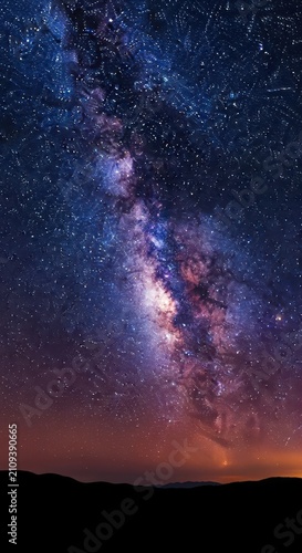 Breathtaking wide-angle view of the clear, dark night sky. Countless brilliant stars illuminate the landscape below, showcasing the spectacular Milky Way, deep space, dark, stars