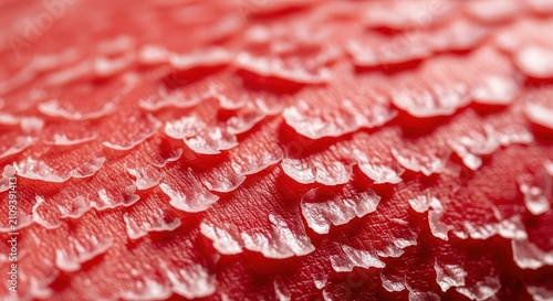 Macro detail of inflamed red skin with visible peeling layers caused by excessive ultraviolet radiation exposure during intense summer heat, sunburn, epidermis, wellness