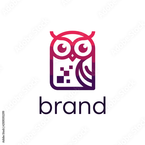 Gradient pixel owl mascot logo.