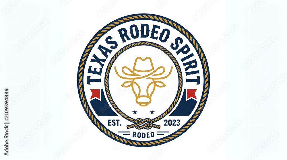 Fototapeta premium Texas rodeo emblem with longhorn bull logo. Vintage circular badge design for western sports events and branding.