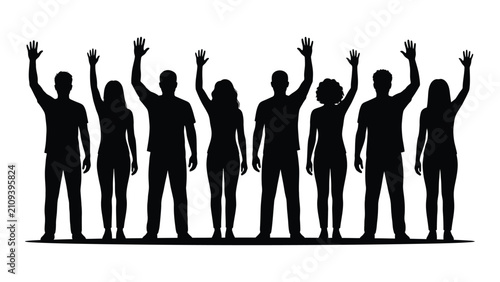 Obraz na płótnie Black silhouettes of people raising hands