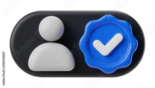3D Verified User Profile Icon with Blue Check Badge for Trusted Account Authentication