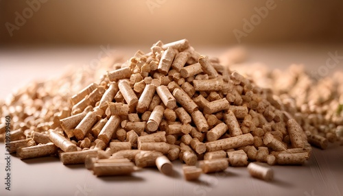 Close Up Of Natural Wood Pellets Scattered On A Neutral Background Highlighting Organic Texture And Sustainable Fuel Source Detail