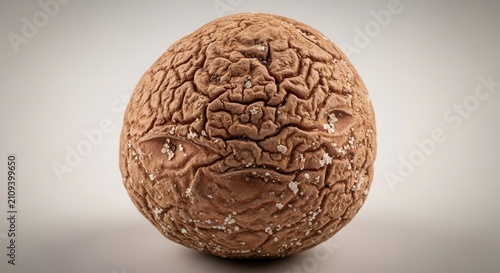 Close-up macro shot of a dried, wrinkled potato with salt crystals scattered on its surface.