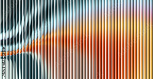 Abstract 3D render featuring vertical stripes and a warm orange light wave for a modern tech background