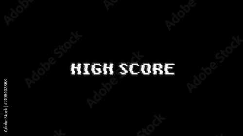 high score text with glitch background Concept for animated video game screen. text high score looped glitch animation gaming effects 4k animation