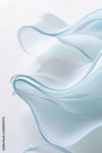 Abstract wave forms featuring translucent blue and white tones, creating a fluid, soft, and dynamic visual, symbolizing motion and calm in a modern, ethereal style