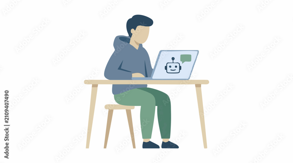 Fototapeta premium Person Interacting with AI Chatbot on Laptop Computer Illustration