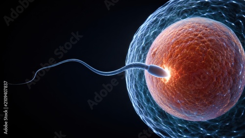 3D visualization of sperm cell fertilizing human egg