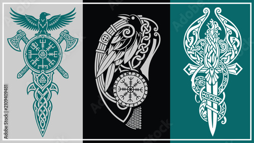 Runic symbols and Norse knotwork vector illustrarion