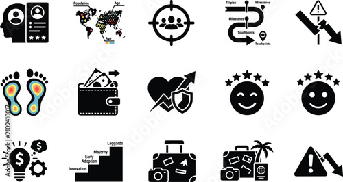 Quadro su tela Customer Segmentation and Target Audience Analysis Icon Set for Market Research