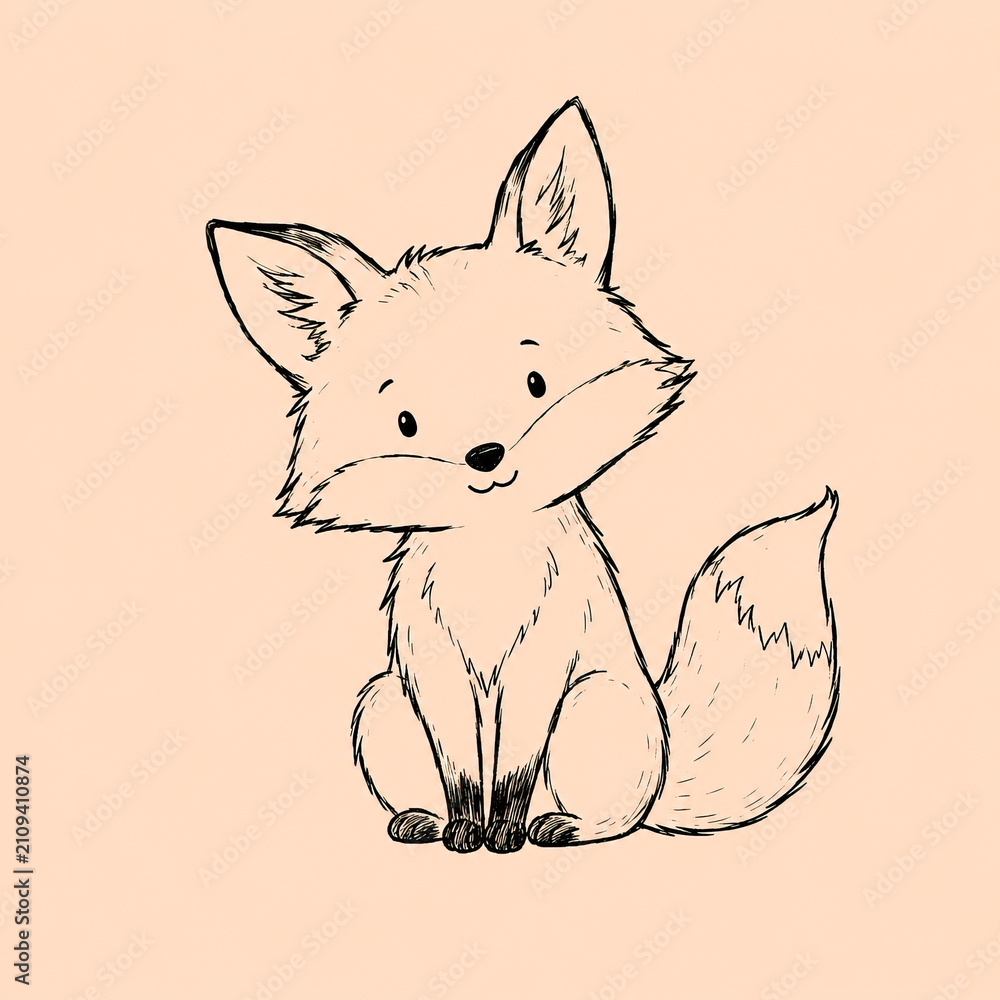 Fototapeta premium A charming black and white line drawing of a friendly fox, perfect for children's illustrations or graphic design projects.