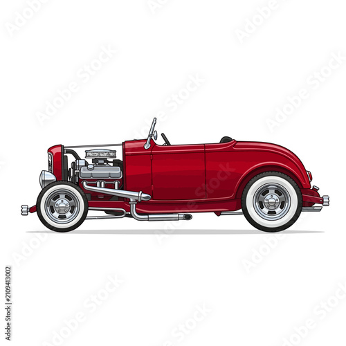Classic Red Hot Rod Convertible Car, Vintage Automobile, Muscle Car