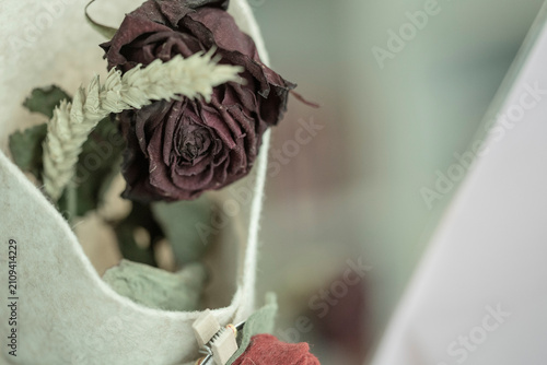 Dried dead rose flower bouquet close up