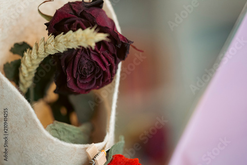 Dried dead rose flower bouquet close up