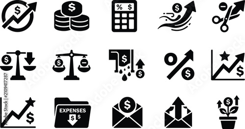 Corporate Finance Revenue and Business Profit Margin Icon Set with Cash Flow Report Capital Gains and Financial Return Symbols vector design