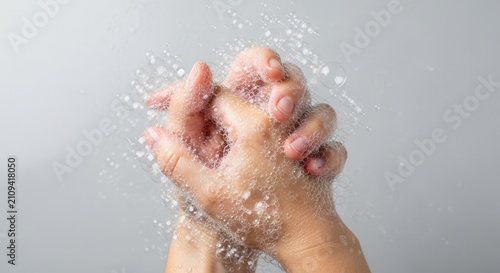 Close-up of Hands Scrubbing with Sugar Exfoliant and Water Droplets