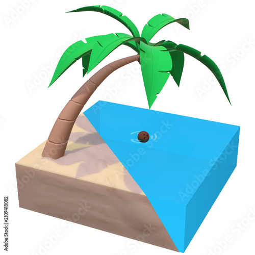 фотографія 3D render of a diorama of an island with a coconut tree
