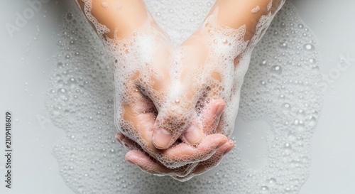 Close-up of hands washing with foamy soap and water, close-up, hygiene