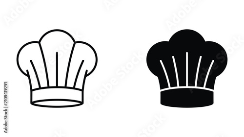 Obraz na plátne Professional chef hat toque kitchen headwear icon set in line and solid style