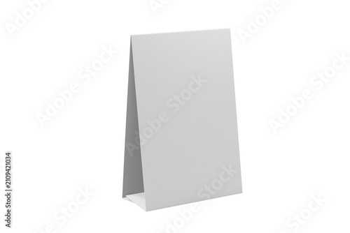 white blank 4x6 inch vertical standing paper table tent menu realistic mockup 3d render