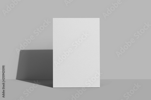 white blank 4x6 inch vertical standing table tent menu with hard shadows studio lighting realistic mockup 3d render front view