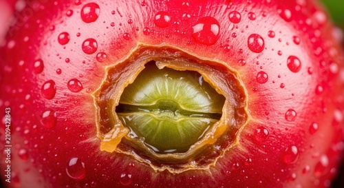 close-up of red apple with water droplets