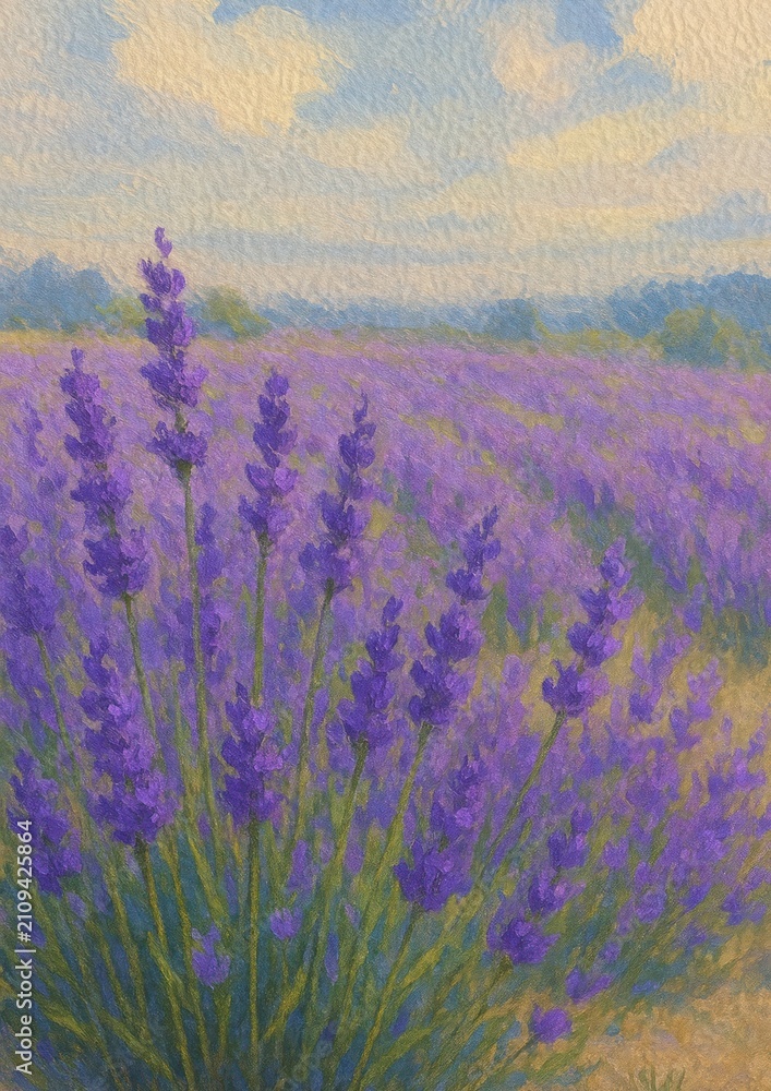 Obraz premium Lavender field watercolor serenity