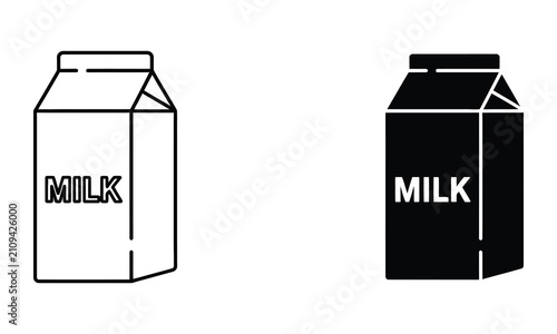 Professional Minimal Vector Icon Milk carton beverage box label Editable Stroke, Outline and Solid Style, Black Monochrome, Isolated on White Background